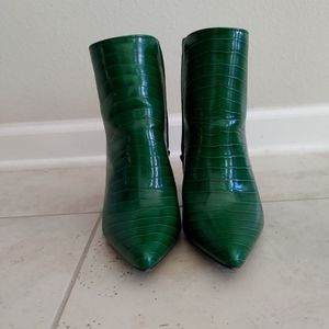 Green Croc Chunky Heel Booties